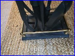 Pilgrim Mid-Century Modern Brass Iron Fireplace Tool Set 4 Peice stand USA Rare