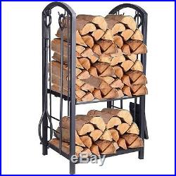 Pinty Firewood Log Rack Firewood Storage Fireplace Tool Set with 4 Tools Indoor