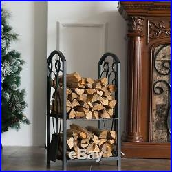 Pinty Firewood Log Rack Firewood Storage Fireplace Tool Set with 4 Tools Indoor
