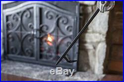 Plow & Hearth 5 Piece Hand Forged Iron Compact Fireplace Tool Set (Black)