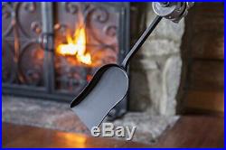 Plow & Hearth 5 Piece Hand Forged Iron Compact Fireplace Tool Set (Black)