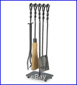 Plow & Hearth Forged Iron SoldieRed Row Fireplace Tool Set, Vintage Finish