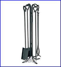 Plow & Hearth Hand-Forged Iron Lodge Fireplace Tool Set, in Matte Black Finish