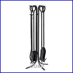 Plow & Hearth Tall 5 Piece Hand Forged Iron Fireplace Tool Set 7D x 32.5 H Black