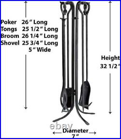 Plow & Hearth Tall 5 Piece Hand Forged Iron Fireplace Tool Set 7D x 32.5 H Black