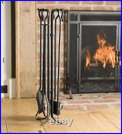 Plow & Hearth Tall 5 Piece Hand Forged Iron Fireplace Tool Set 7D x 32.5 H Black