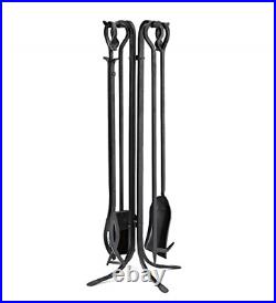 Plow & Hearth Tall 5 Piece Hand Forged Iron Fireplace Tool Set with Poker, and x