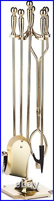 Polished Brass Finish 5-Piece Fireplace Tools Set with Heavy Weight Steel Constr