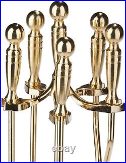 Polished Brass Finish 5-Piece Fireplace Tools Set with Heavy Weight Steel Constr