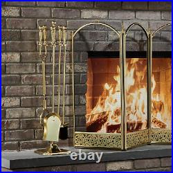 Polished Brass Finish 5-Piece Fireplace Tools Set with Heavy Weight Steel Constr