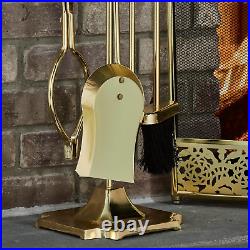 Polished Brass Finish 5-Piece Fireplace Tools Set with Heavy Weight Steel Constr