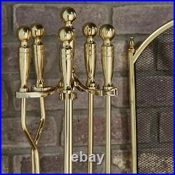 Polished Brass Finish 5-Piece Fireplace Tools Set with Heavy Weight Steel Constr