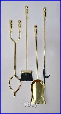 Polished Brass/Gold Metal Fireplace Tools Set with Stand Vintage Style 5 pc