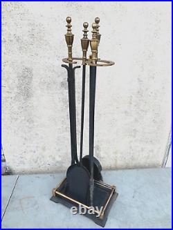 Portland Willamette P2-15 4 Pc Fireplace Tool Set Brass Wrought & Cast Iron 29