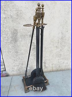 Portland Willamette P2-15 4 Pc Fireplace Tool Set Brass Wrought & Cast Iron 29