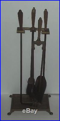 Rare Vintage Stover Co Freeport ILL Fireplace Tool Set Brass And Iron