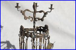 RARE Victorian Miniature Fireplace Tool set 5 Metal Silver Candle Stand Lions