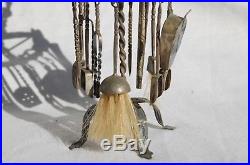 RARE Victorian Miniature Fireplace Tool set 5 Metal Silver Candle Stand Lions