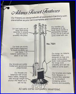 Rare Adams Fireplace 4-piece Tool Set Adams Collection #7001 NEW, Original Box