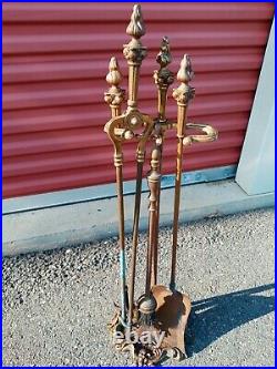 Rare Antique Brass Fireplace Cleaning Tool Set