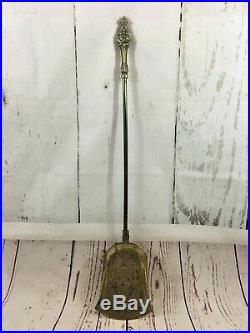 Rare Antique English Solid Brass Fireplace Vintage Tool Set & Wall Mount