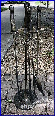 Rare Antique Vintage Fireplace Tool Set HEAVY BRASS BRONZE Handmade Home Decor