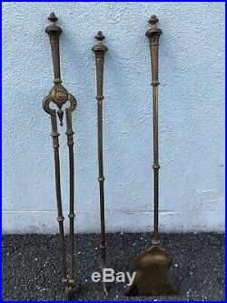Rare Egyptian Revival 4 Pc Brass Fireplace Tool Set 29 1880