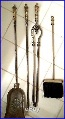 Rare, Italian 19th Century, hand forged, four piece Fireplace Tool Set on Stand