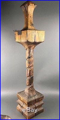 Rare Mid Century Witco Tiki Bar Tribal Carved Wood Fireplace Tool Set