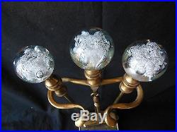 Rare Murano glass paperweight solid brass fireplace tools withandirons mid-century