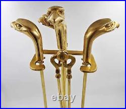 Rare & Regal Maison Jansen Style Brass Bald Eagle Fireplace Tool Set C. 1950s