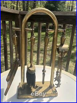 Rare Small Table Top Antique Brass Victorian Fireplace Tools Set Miniature