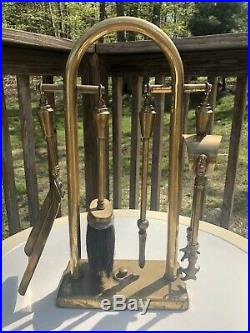 Rare Small Table Top Antique Brass Victorian Fireplace Tools Set Miniature