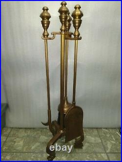 Rare Stone Mfg Chippendale Handmade Cast Brass Fire Set Bronze Toolset T-4 USA