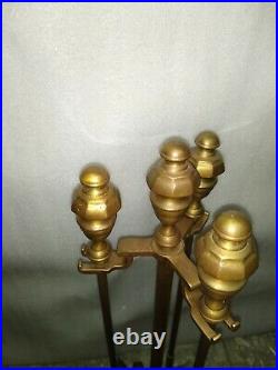 Rare Stone Mfg Chippendale Handmade Cast Brass Fire Set Bronze Toolset T-4 USA