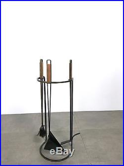Rare Tony Paul Modernist Iron & Wood Fireplace Tool Set Mid Century Modern 1950s