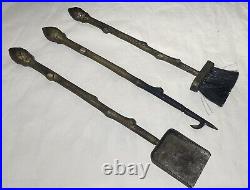 Rare & Unique Vintage Heavy Bronze fireplace tools Cut Tree Branches