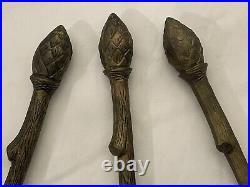 Rare & Unique Vintage Heavy Bronze fireplace tools Cut Tree Branches