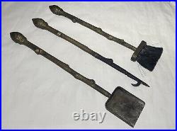 Rare & Unique Vintage Heavy Bronze fireplace tools Cut Tree Branches