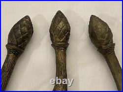 Rare & Unique Vintage Heavy Bronze fireplace tools Cut Tree Branches