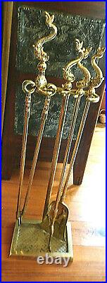 Rare Va Metalcrafters/harvin 4 Piece Classical Dolphin Brass Fireplace Tool Set