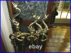 Rare Va Metalcrafters/harvin 4 Piece Classical Dolphin Brass Fireplace Tool Set