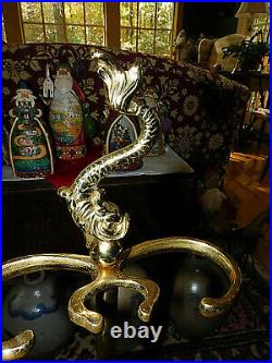 Rare Va Metalcrafters/harvin 4 Piece Classical Dolphin Brass Fireplace Tool Set