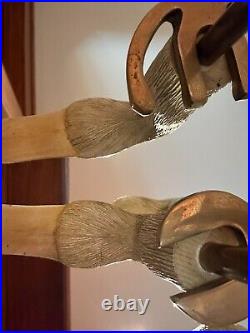 Rare Vintage 5-pc Brass Fireplace Tool Set cast DUCK Head Grips Handles