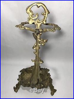 Rare Vintage Heavy Brass Metal Ornate Hunting Dog Fireplace Tools Stand