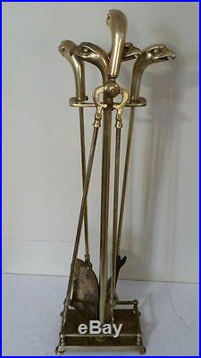 Rare Vintage Large Eagle Head Brass Set Of Fireplace Tools Art Deco