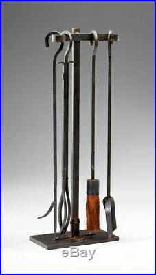 Raw Steel Iron Fireplace Tool Set & Stand Industrial Style Hearth