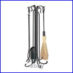 Rustic Bronze Finish 5-Piece Fireplace Tool Set With Heavy Weight Construction