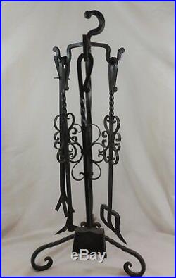 Rustic Fireplace Tool Set 5 Piece Wrought Iron 37 Hand Crafted