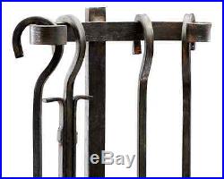 Rustic Modern Rivet Hearth Fireplace Fire Tools Set 5pc Industrial Antiqued Iron